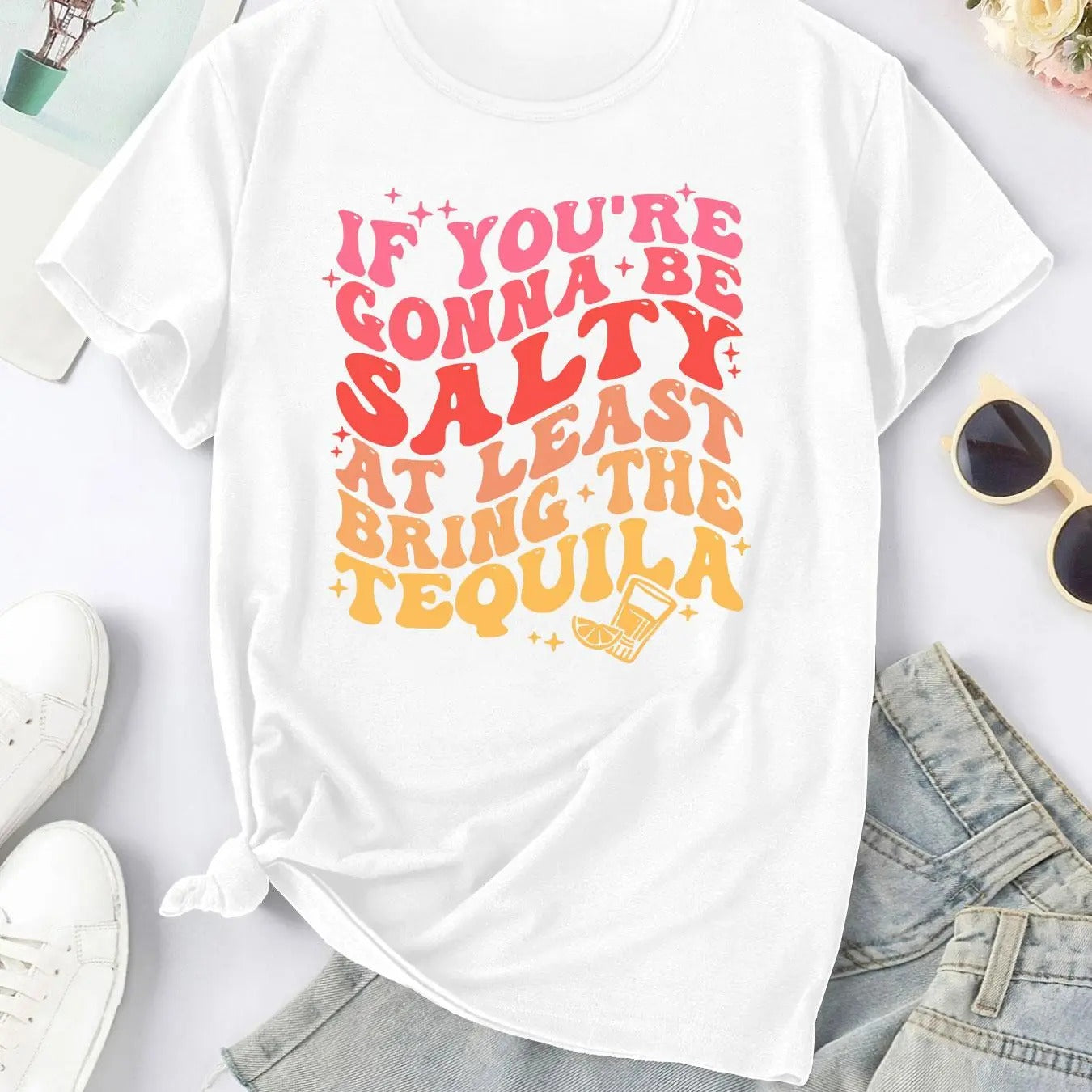 Women'WB shield Cartoon Drinks & Letter Print Round Neck Graphic Tee, Vintage Trendy Casual Short Sleeve T-shirt for...