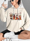 Women'WB shield Cartoon Drinks Print Drop Shoulder Hoodie, Fashion Casual Drawstring Pocket Hooded Sweatshirt for Daily...