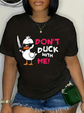 Women'WB shield Cartoon Duck & Letter Print Round Neck Tee, Fashion Casual Crew Neck T-Shirt for Daily Holiday Vacation...