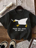 Women'WB shield Cartoon Duck & Letter Print Round Neck Tee, Fashion Casual Crew Neck T-Shirt for Daily Holiday Vacation...