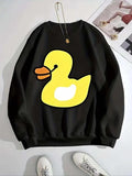 Women'WB shield Cartoon Duck Print Crew Neck Drop Shoulder Sweatshirt, Casual Long Sleeve Pullover for Daily Wear, Ladies...