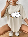 Women'WB shield Cartoon Duck Print Round Neck Tee, Casual Drop Shoulder Half Sleeve T-Shirt for Daily Wear, Ladies TNF...