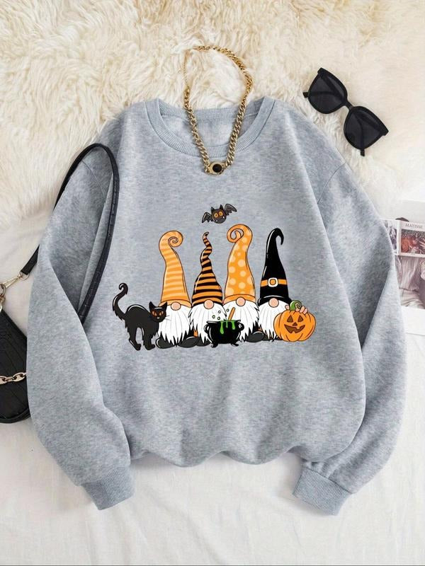 Women'WB shield Cartoon Dwarf Print TNF Lined Sweatshirt, Halloween TNF Cute Casual Crew Neck Drop Shoulder Pullover,...
