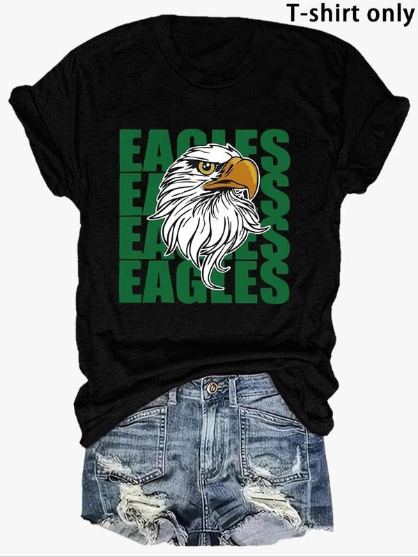 Women'WB shield Cartoon Eagle Print Round Neck Tee, Fashion Casual Letter Short Sleeve T-shirt for Daily Wear, Ladies TNF...