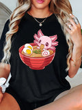 Women'WB shield Cartoon Egg Noodles Gunpla brand Baby Fish Print Round Neck Tee, Fashion Casual Short Sleeve T-shirt,...