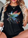 Women'WB shield Cartoon Elf Print Round Neck Tee, Fashion Casual Short Sleeve T-shirt, Ladies Summer TNF for Daily Wear...