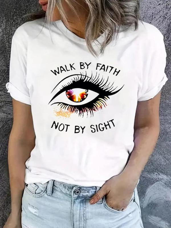 Women'WB shield Cartoon Eye Graphic Print Round Neck Tee, Fashion Casual Short Sleeve T-shirt for Daily Wear, Ladies...