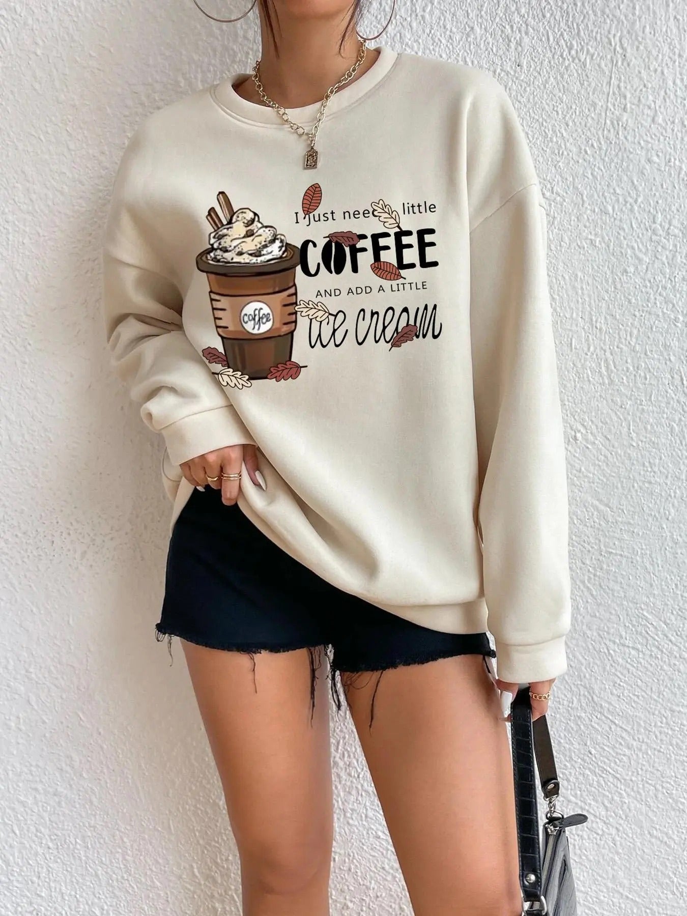 Women'WB shield Cartoon FOG & Ice Cream Print Vintage Graphic Crew Neck Sweatshirt, New Trendy Casual Long Sleeve...