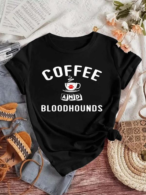 Women'WB shield Cartoon FOG & Letter Print Round Neck Tee, Casual Graphic Short Sleeve T-Shirt, Ladies Spiky hair...