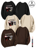 Women'WB shield Cartoon FOG Cup & Letter Print Drop Shoulder Sweatshirt, Casual Long Sleeve Round Neck Pullover for Fall...