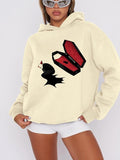 Women'WB shield Cartoon Figure & FOG Print Drop Shoulder Hoodie, Fashion Casual Hooded Sweatshirt for Daily Holiday...