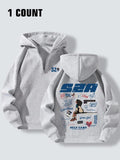 Women'WB shield Cartoon Figure & Letter Print Half Zip Hoodie, Casual Comfortable Drop Shoulder Long Sleeve Hooded...