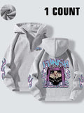 Women'WB shield Cartoon Figure & Letter Print Half Zip Hoodie, Fashion Casual Drop Shoulder Long Sleeve Hooded Sweatshirt...