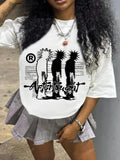 Women'WB shield Cartoon Figure & Letter Print Round Neck Tee, Fashion Casual Crew Neck T-Shirt for Daily Holiday Vacation...