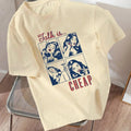 Women'WB shield Cartoon Figure & Letter Print Round Neck Tee, Fashion Casual Drop Shoulder Short Sleeve T-shirt, Ladies...