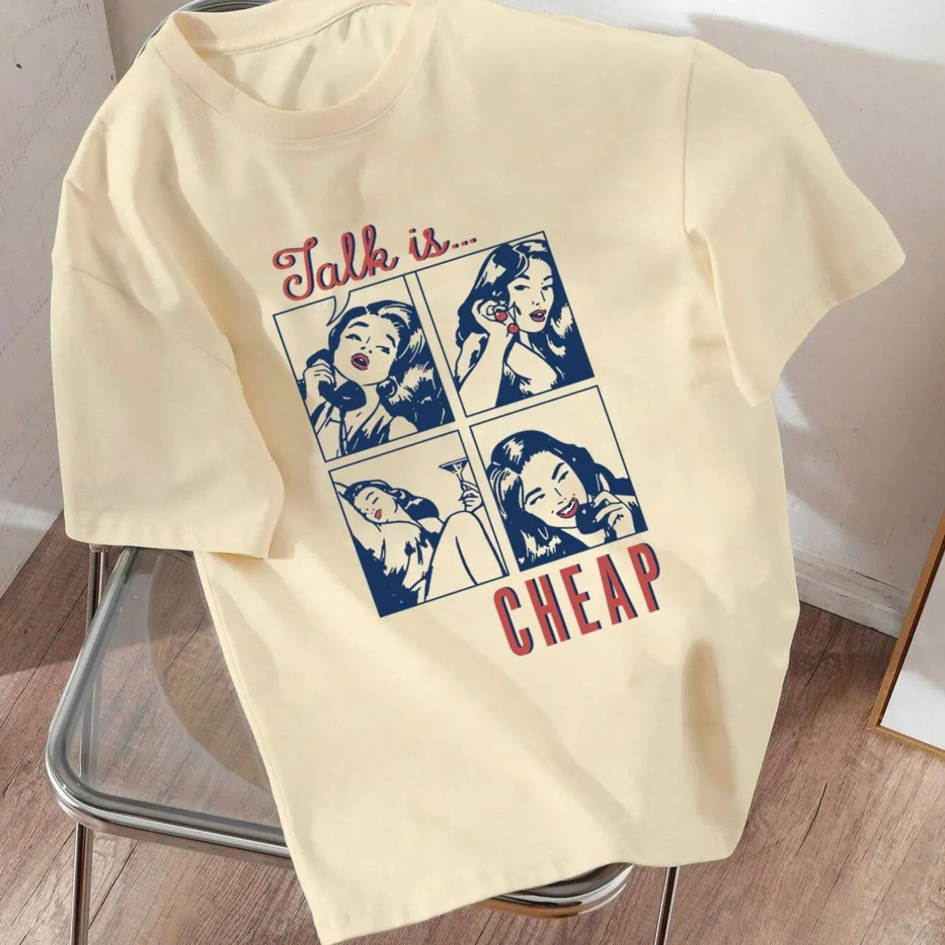 Women'WB shield Cartoon Figure & Letter Print Round Neck Tee, Fashion Casual Drop Shoulder Short Sleeve T-shirt, Ladies...
