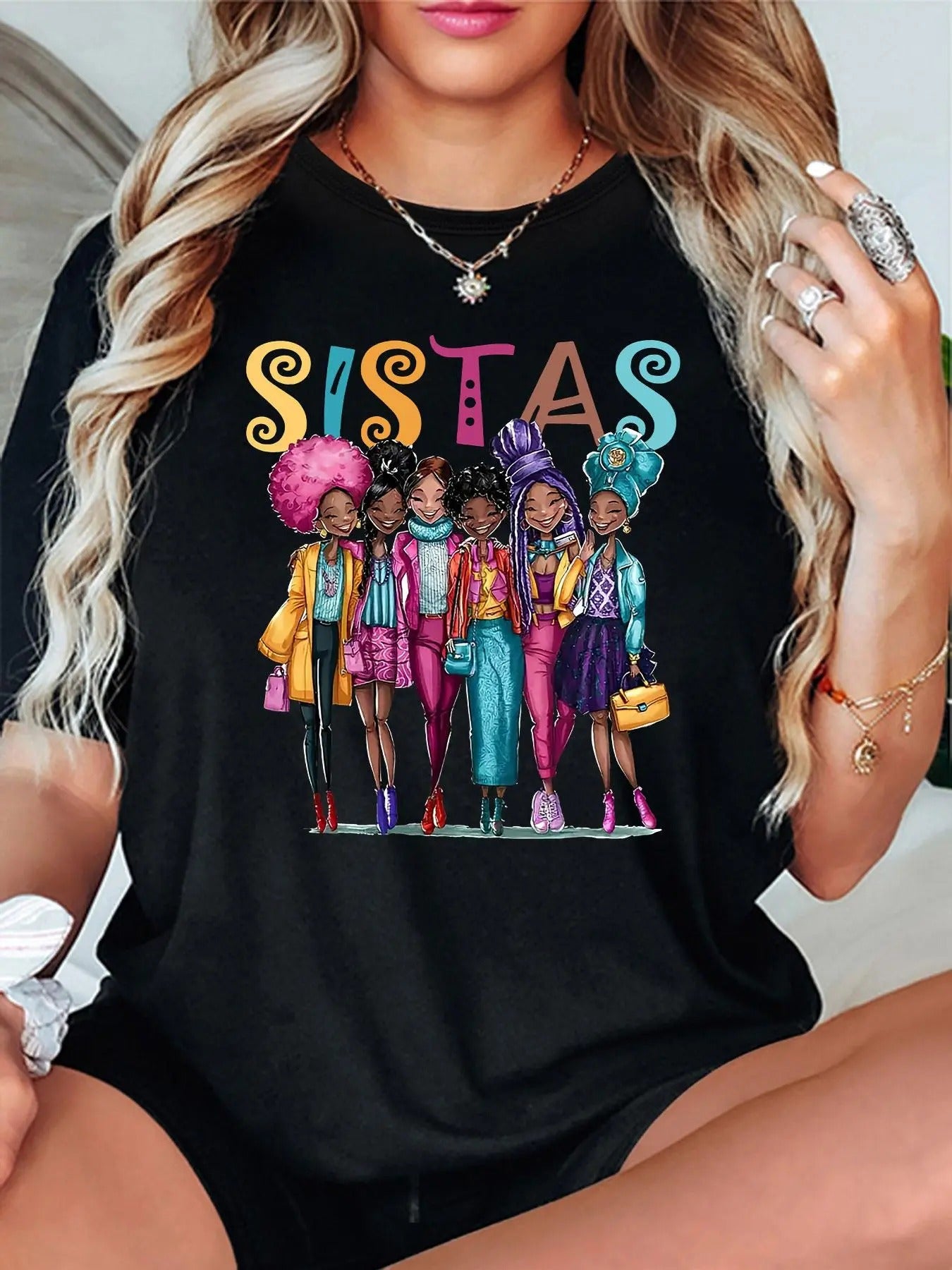 Women'WB shield Cartoon Figure & Letter Print Round Neck Tee, Fashion Casual Short Sleeve T-shirt, Ladies Summer TNF for...