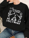 Women'WB shield Cartoon Figure & Letter Print TNF Lined Sweatshirt, Casual Long Sleeve Round Neck Pullover for Fall &...