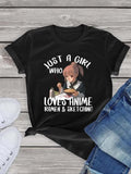 Women'WB shield Cartoon Figure & Letter Print Tee, Casual Short Sleeve Round Neck T-shirt, Ladies Summer Outfit for Daily...