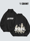 Women'WB shield Cartoon Figure & Letter Print Zip Up Hoodie, Casual Long Sleeve Funnel Neck Pullover for Fall & Winter,...