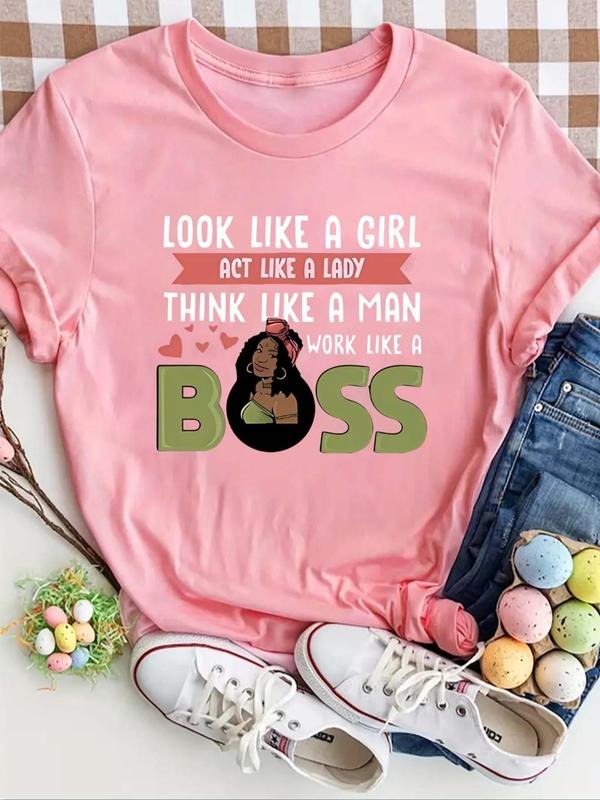 Women'WB shield Cartoon Figure & Slogan Print Tee, Fashion Short Sleeve Round Neck T-shirt, Ladies Summer TNF Hoodie,...