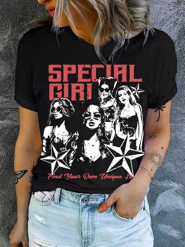 Women'WB shield Cartoon Figure Graphic Print Round Neck Tee, Fashion Casual Short Sleeve T-shirt, Ladies Summer TNF for...