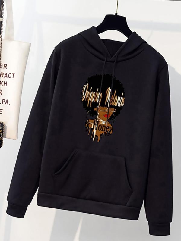 Women'WB shield Cartoon Figure Print Drop Shoulder Graphic Hoodie, Trendy Fashion Casual Warm Comfy Drawstring Pocket...