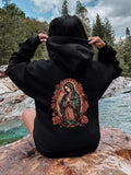 Women'WB shield Cartoon Figure Print Drop Shoulder Hoodie, Fashion Casual Drawstring Kangaroo Pocket Hooded Sweatshirt...
