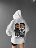 Women'WB shield Cartoon Figure Print Drop Shoulder Hoodie, Fashion Casual Drawstring Pocket Hooded Sweatshirt for Daily...