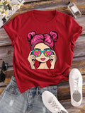 Women'WB shield Cartoon Figure Print Round Neck Tee, Casual Short Sleeve Crew Neck T-shirt for Summer, Fashion Simple...