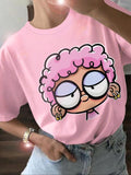 Women'WB shield Cartoon Figure Print Round Neck Tee, Fashion Casual Crew Neck T-shirt for Daily Holiday Vacation Outdoor...