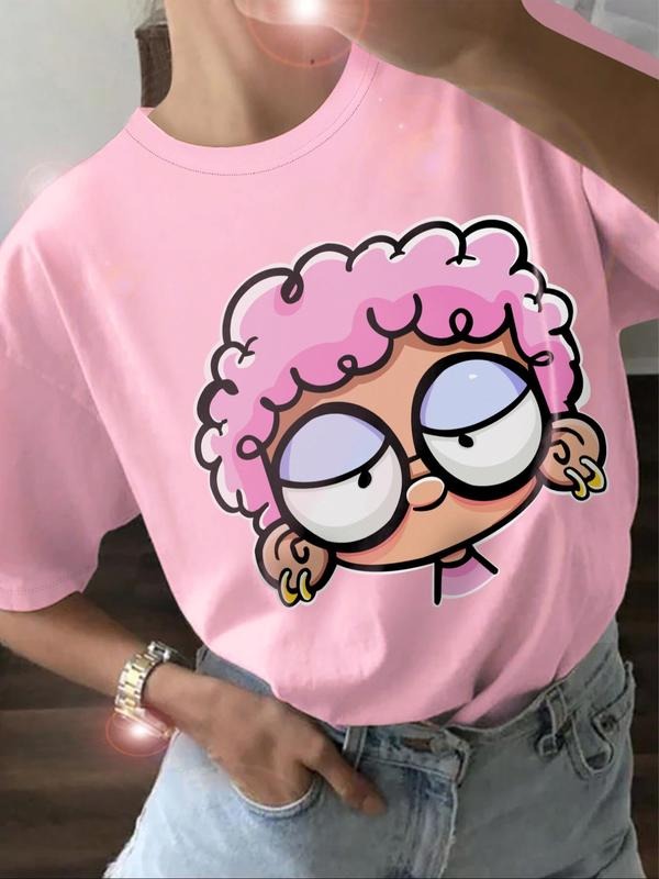 Women'WB shield Cartoon Figure Print Round Neck Tee, Fashion Casual Crew Neck T-shirt for Daily Holiday Vacation Outdoor...