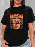 Women'WB shield Cartoon Figure Print Round Neck Tee, Fashion Casual Short Sleeve Crew Neck T-shirt for Daily Holiday...
