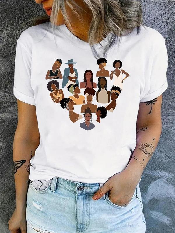 Women'WB shield Cartoon Figure Print Round Neck Tee, Fashion Crew Neck T-Shirt for Daily Holiday Vacation Outdoor Wear,...