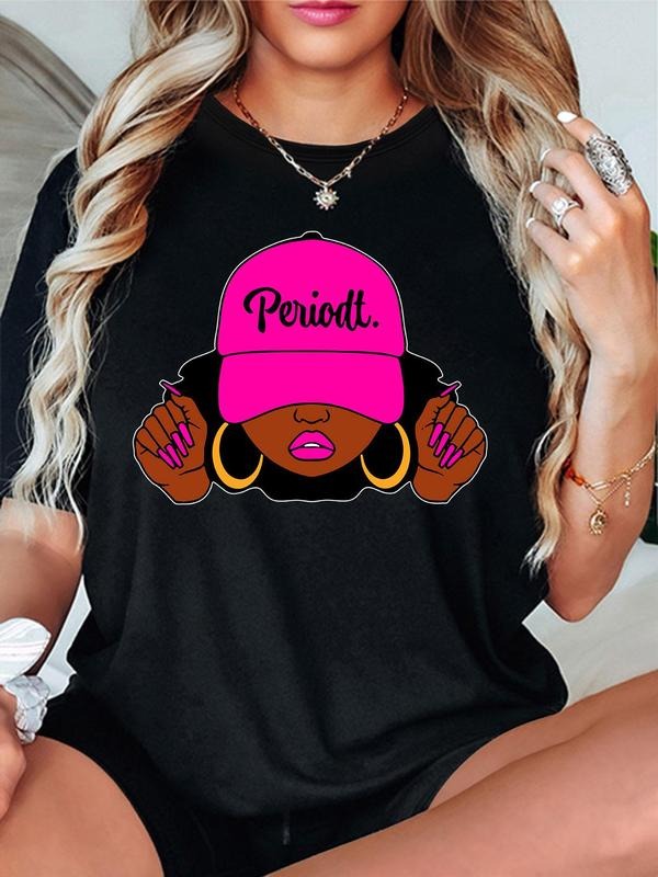 Women'WB shield Cartoon Figure Print Round Neck Tee, Stylish Casual Short Sleeve T-Shirt, Ladies Summer TNF for Daily...