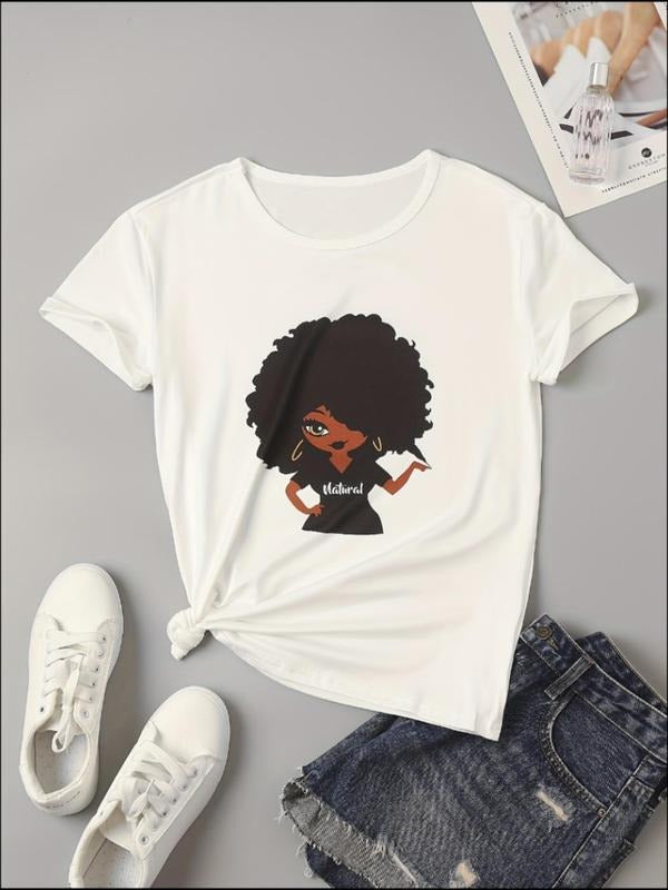 Women'WB shield Cartoon Figure Print Round Neck Tee, Summer TNF Women, Casual Letter Graphic Crew Neck T-shirt for Summer...