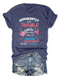 Women'WB shield Cartoon Flamingo & Ship Print Round Neck Tee, Fashion Casual Letter Graphic Short Sleeve T-shirt for...
