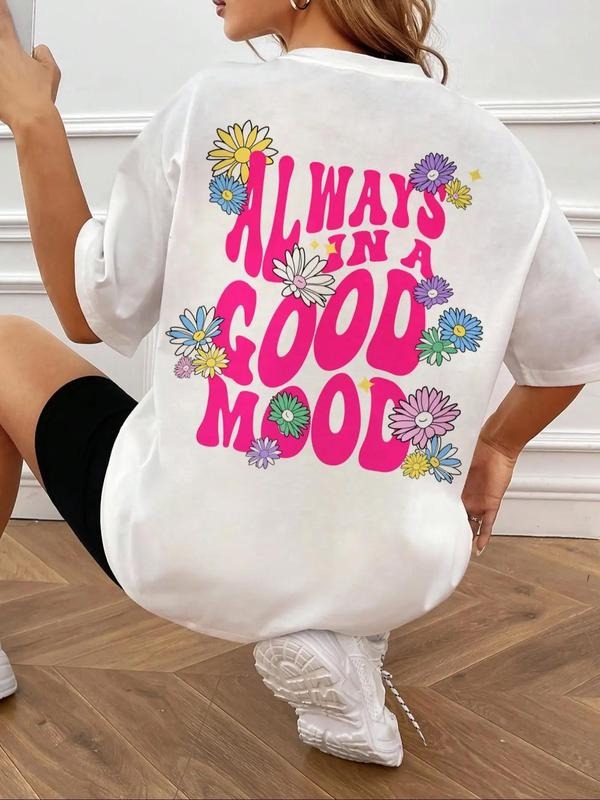 Women'WB shield Cartoon Floral & Letter Print Round Neck Tee, Casual Half Sleeve T-Shirt for Summer, Women'WB shield Top...