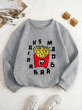 Women'WB shield Cartoon Fries & Letter Print Crew Neck Sweatshirt, Casual Long Sleeve Pullover, Women'WB shield Fall &...