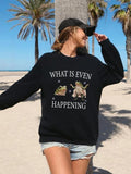 Women'WB shield Cartoon Frog & Letter Print Drop Shoulder Sweatshirt, Casual Long Sleeve Round Neck Pullover for Fall &...
