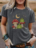 Women'WB shield Cartoon Frog Print Round Neck Tee, Casual Fashion Short Sleeve T-shirt for Summer, Ladies TNF for Daily...