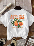 Women'WB shield Cartoon Fruits Graphic Print Round Neck Tee, Fashion Casual Drop Shoulder Short Sleeve T-shirt, Ladies...
