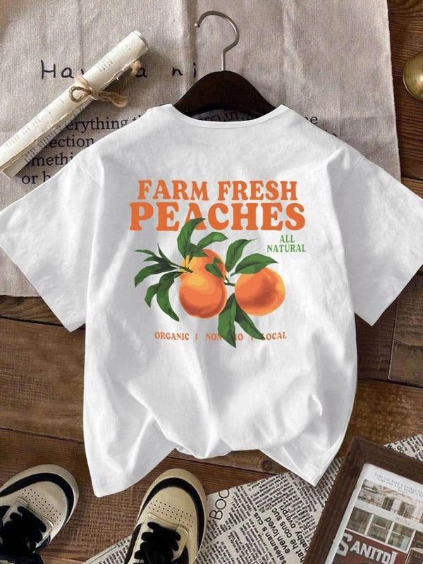 Women'WB shield Cartoon Fruits Graphic Print Round Neck Tee, Fashion Casual Drop Shoulder Short Sleeve T-shirt, Ladies...