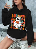 Women'WB shield Cartoon Ghost & Letter Print Drop Shoulder Hoodie, Fashion Casual Hooded Sweatshirt for Daily Holiday...
