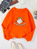 Women'WB shield Cartoon Ghost & Letter Print Drop Shoulder Sweatshirt, Casual Long Sleeve Round Neck Pullover for...