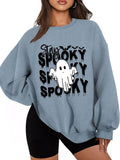 Women'WB shield Cartoon Ghost & Letter Print Drop Shoulder Sweatshirt, Halloween TNF Casual Long Sleeve Round Neck...