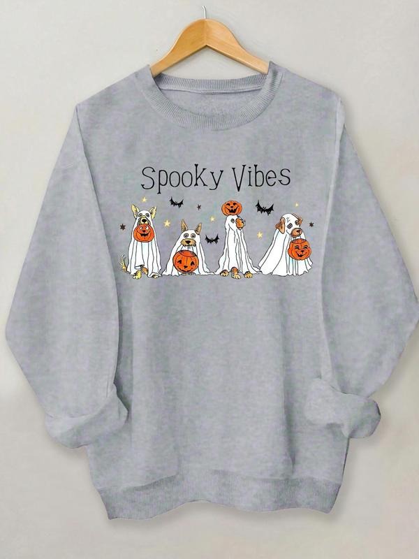 Women'WB shield Cartoon Ghost & Letter Print Drop Shoulder Sweatshirt, Sweatshirts for Women, Cute Casual Long Sleeve...