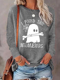 Women'WB shield Cartoon Ghost & Letter Print Drop Shoulder T-shirt, Halloween TNF Casual Long Sleeve Round Neck T-shirt...