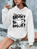 Women'WB shield Cartoon Ghost & Letter Print Hoodie, Casual Drop Shoulder Long Sleeve Hooded Sweatshirt, Ladies Fall &...