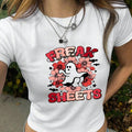 Women'WB shield Cartoon Ghost & Letter Print Round Neck Tee, Fashion Casual Crew Neck Short Sleeve T-shirt for Daily...